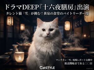 【タレント猫・現場レポート】マンチカン「雪」さん、日本テレビ ドラマDEEP『十六夜膳房』クランクイン密着！